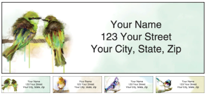 Watercolor birds matching address labels by Connie Haley
