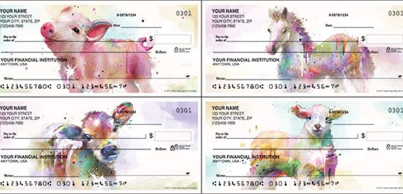 watercolor farm animals check series